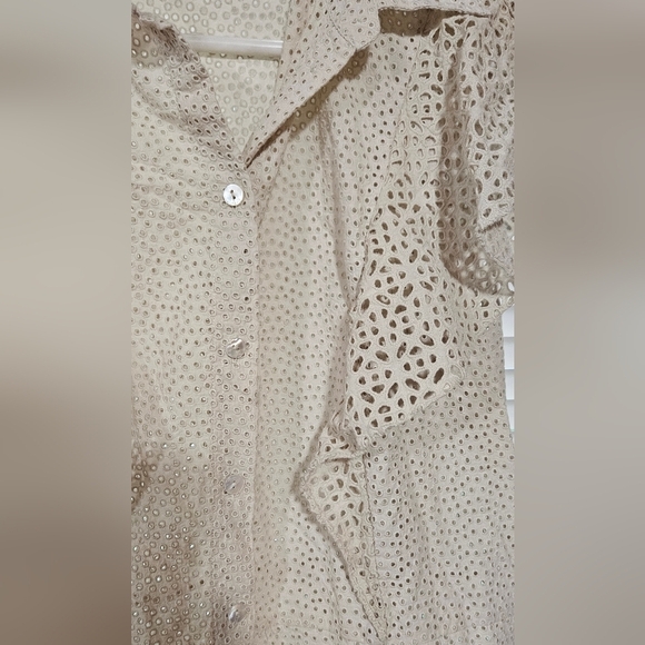 THEORY Nova Eyelet Ruffle Sleeve Mini Shirt Dress - Picture 6 of 8